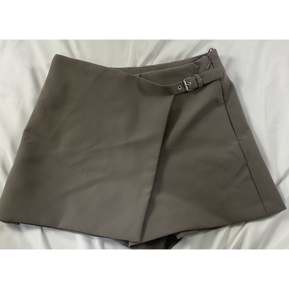 Women's Zara Taupe Asymmetrical Mini Skort With Buckle And Zipper Size S 159